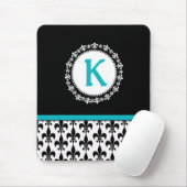 Tapis De Souris Aqua noir Monogram Fleur de Lis Mousepad (Avec souris)
