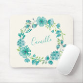Tapis De Souris Aqua Sea Green Floral Wreath Personnalisé (Avec souris)