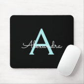 Tapis De Souris Aqua Teal Blue Script Girly Monogram (Avec souris)