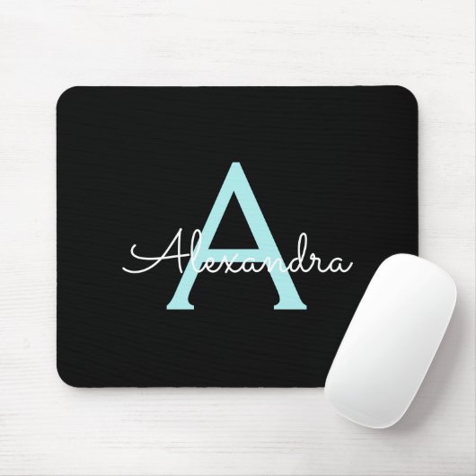 Tapis De Souris Aqua Teal Blue Script Girly Monogram (Avec souris)