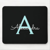 Tapis De Souris Aqua Teal Blue Script Girly Monogram (Devant)
