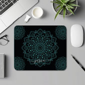 Tapis De Souris Aqua Turquoise & Noir Mandala w Calligraphie Nom