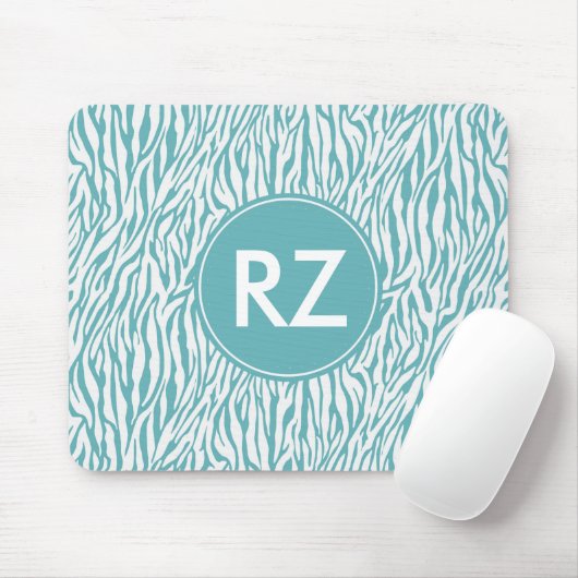 Tapis De Souris Aqua White Zebra Imprimer monogramme (Avec souris)