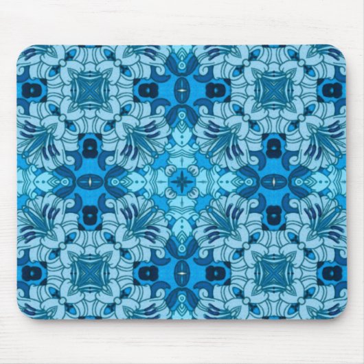 Tapis De Souris Aquarelle Abstraite Floral Denim Blue (Devant)