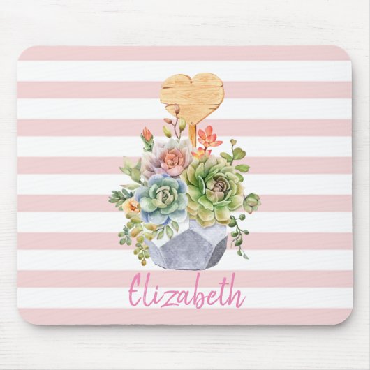 Tapis De Souris Aquarelle adorable Succulents rayures (Devant)