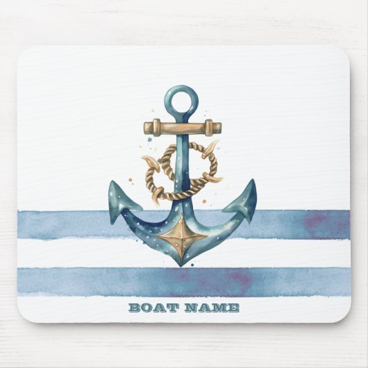 Tapis De Souris Aquarelle Ancre marine Bleu clair rayures (Devant)