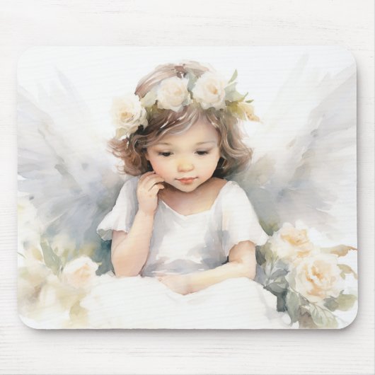 Tapis De Souris Aquarelle Angel fille avec fleurs (Devant)