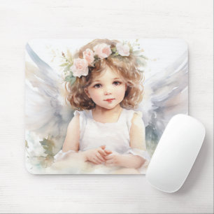Tapis De Souris Aquarelle Angel fille avec Rose