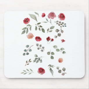 Tapis De Souris Aquarelle Aquarelle Rose Feuilles verts Feuille