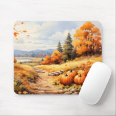 Tapis De Souris Aquarelle Automne Citrouille de route en chute Feu (Avec souris)