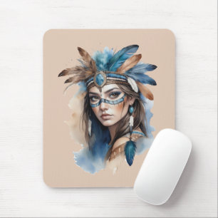 Tapis De Souris Aquarelle Beauté tribale : Esprit d'art bohème