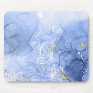 Tapis De Souris Aquarelle bleu azur encre d'alcool personnalisable
