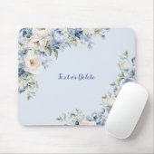 Tapis De Souris Aquarelle bleu Dusty Fleurs d'ivoire Feuille (Avec souris)