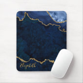 Tapis De Souris Aquarelle Bleu Marbre Or Géode Agate (Avec souris)
