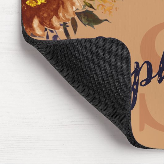 Tapis De Souris Aquarelle bleu marine en terre cuite Monogramme fl (Coin)