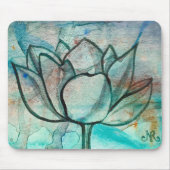 Tapis De Souris Aquarelle bleu turquoise Fleur élégant Artsy Lotus (Devant)