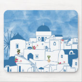 Tapis De Souris Aquarelle bleue et blanche Santorin Grèce (Devant)