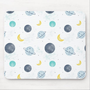 Tapis De Souris Aquarelle Blue Space Planet Motif