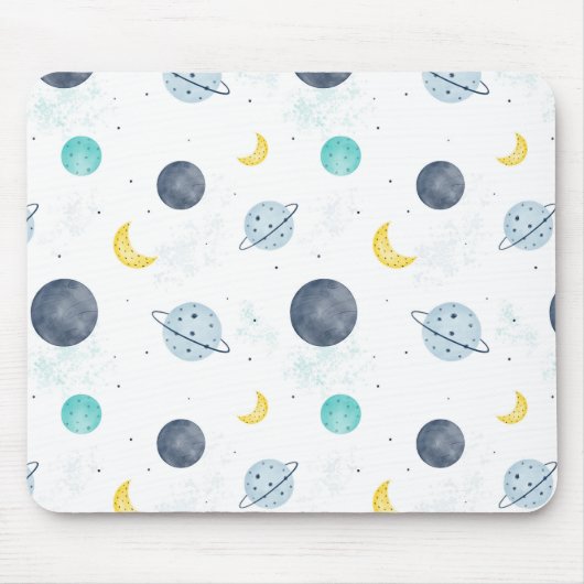 Tapis De Souris Aquarelle Blue Space Planet Motif (Devant)
