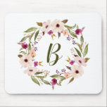 Tapis De Souris Aquarelle Bohème Floral Wreath Monogramme<br><div class="desc">Mousepad d'inspiration bohémienne avec des fleurs d'aquarelle violette et d'ivoire avec des feuilles de feuillage. Cette mousepad monogramme personnalisable est parfaite pour un cadeau personnalisé.</div>