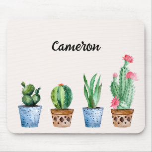 Tapis De Souris Aquarelle Boho Poted Cactus & Succulents Personnal