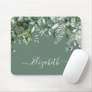 Tapis De Souris Aquarelle Botanique Fermes de lierre Sage Green