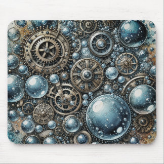 Tapis De Souris Aquarelle Bulles et Engrenages Steampunk