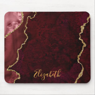 Tapis De Souris Aquarelle Burgundy Gold Marble Agble Geode