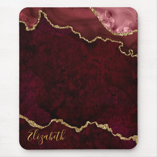 Tapis De Souris Aquarelle Burgundy Gold Marble Géode Agate (Devant)