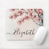 Tapis De Souris Aquarelle Cerisier Fleur Fille Nom du script (Avec souris)
