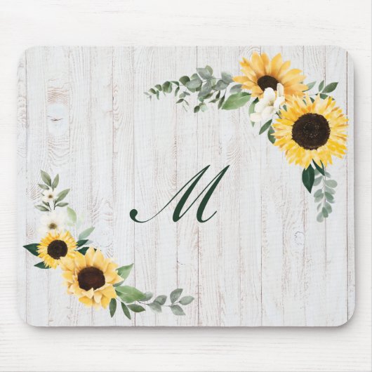 Tapis De Souris Aquarelle Chic Sunflower Wreath Whitewood Initial (Devant)