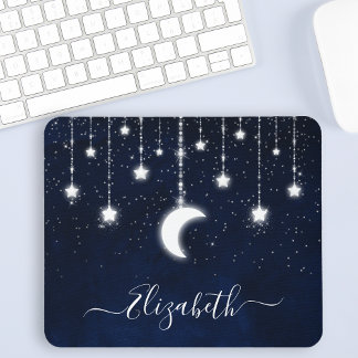 Tapis De Souris Aquarelle Ciel Céleste Lune Étoiles Éclairage à co