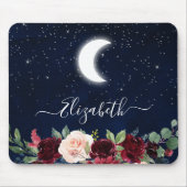 Tapis De Souris Aquarelle Ciel Céleste Lune Étoiles Floral (Devant)