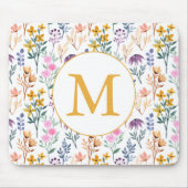 Tapis De Souris Aquarelle colorée Fleur de printemps Motif Monogra (Devant)