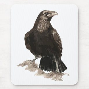 Tapis De Souris Aquarelle Corbeau Oiseau et Art animal