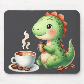 Tapis De Souris aquarelle Cute Dinosaur T Rex boire du café