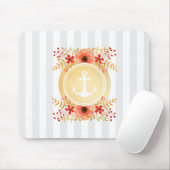 Tapis De Souris Aquarelle d'Ancre marine or à rayures florales (Avec souris)
