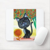 Tapis De Souris Aquarelle d'arbre de fleur de tournesol de chat (Avec souris)