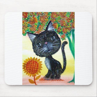 Tapis De Souris Aquarelle d'arbre de fleur de tournesol de chat