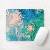 Tapis De Souris Aquarelle de Dandelion bleu et vert abstrait (Avec souris)