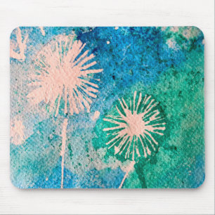 Tapis De Souris Aquarelle de Dandelion bleu et vert abstrait