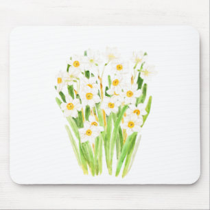 Tapis De Souris aquarelle de fleurs de narcisses blanches 2022