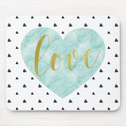 Tapis De Souris Aquarelle de la menthe et de l'or "Amour" (Devant)