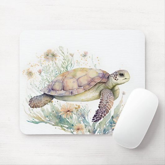 Tapis De Souris Aquarelle de la tortue marine (Avec souris)