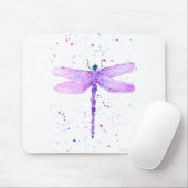Tapis De Souris Aquarelle de libellule violette girly chic mignon (Avec souris)
