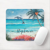 Tapis De Souris Aquarelle de plage Dolphin Monogramme (Avec souris)