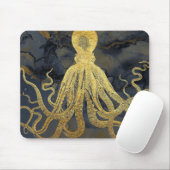 Tapis De Souris Aquarelle d'encre d'octopus Vintage doré côtier (Avec souris)