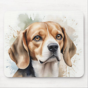 Tapis De Souris Aquarelle douce Portrait Beagle avec fluide
