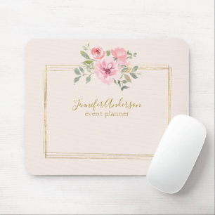 Tapis De Souris Aquarelle Fleur Sauvage Luxuriante Floral Rose Pâl