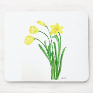 Tapis De Souris Aquarelle fleurie de printemps jaune jonquilles fl
